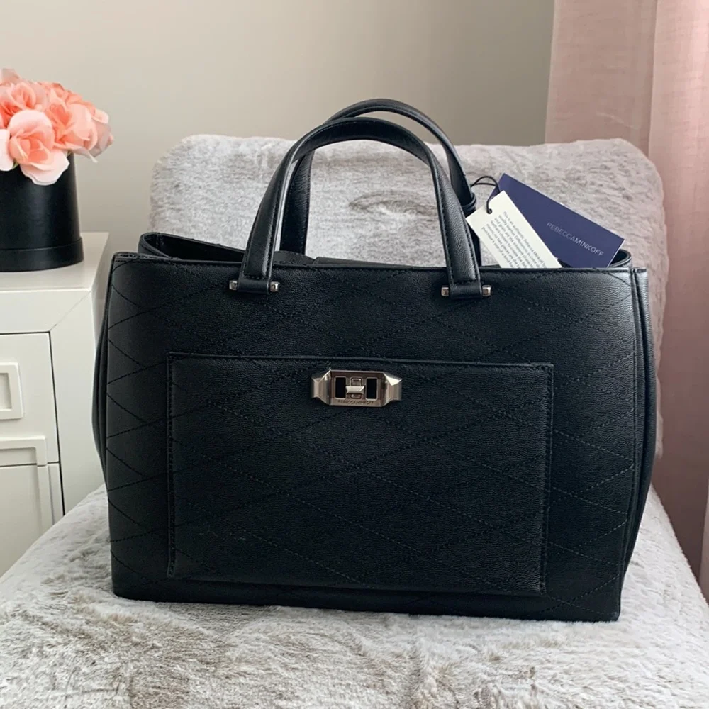REBECCA MINKOFF | Je T’aime Work Bag Tote - Black Leather - Picture 3 of 17